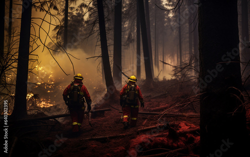 Photo of 2 firefighters fighting a starting forest fire