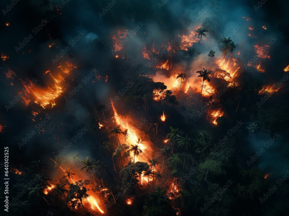 Satellite photo of a large forest fire at night Satellite photo of a large forest fire at night
