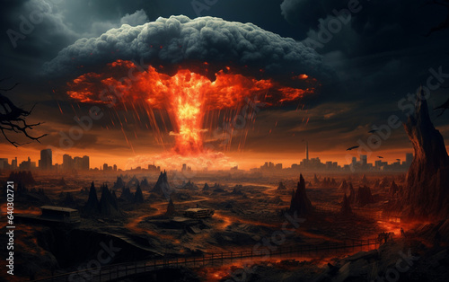 A destroyed city with an atom bomb exploding in the background © Philipp