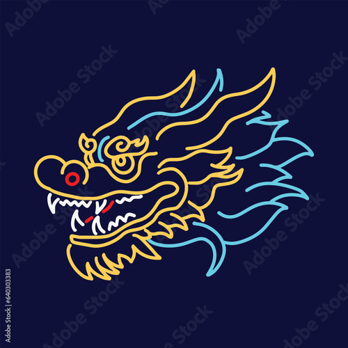 Chinese New Year 2024, the year of the Dragon, red and gold line art characters, simple hand-drawn Asian elements with craft (Chinese translation: Happy Chinese New Year 2024, year of the Dragon)