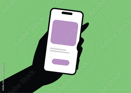 Holding phone in hand. phone mockup. Editable smartphone template on isolated background. Vector illustration