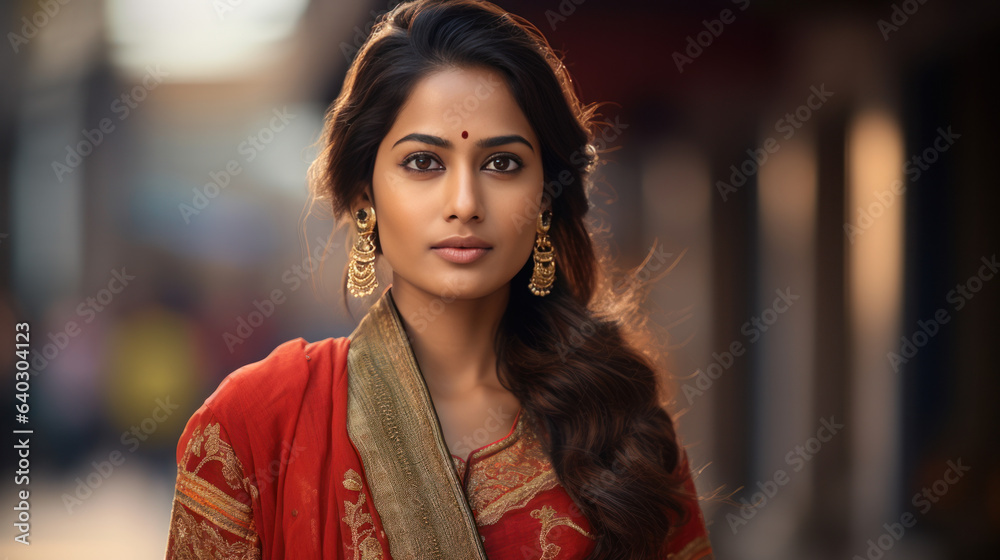 portrait sad Indian woman in the traditional dress portrait sad Indian woman in the traditional dress