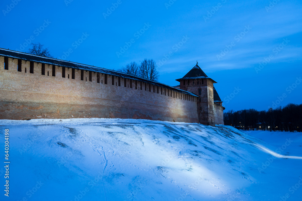 View on old wall of Kremlin in Novgorod the Great