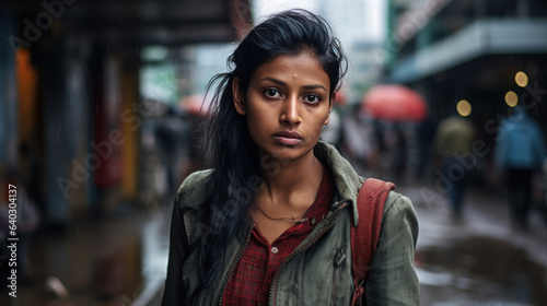 portrait sad Indian woman in the market