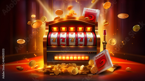 Casino slot machine with golden coins and jackpot.