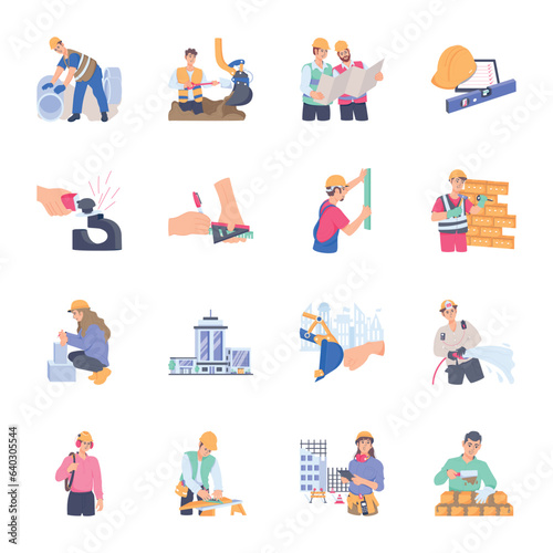 Modern Set of Construction Work Flat Illustrations 

