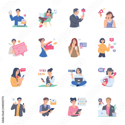 Bundle of Online Communication Flat Illustrations