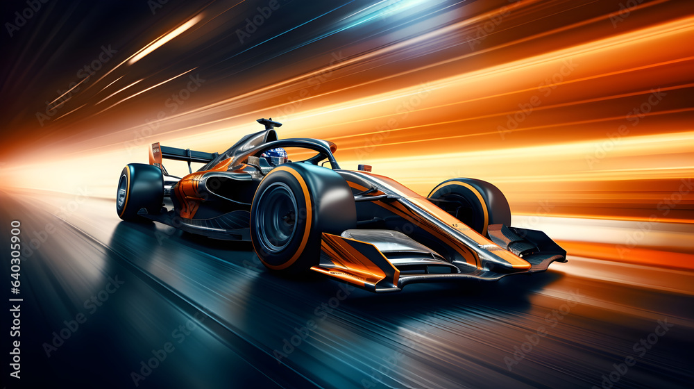 Formula one racing car moving at high speed on the race track, grand ...