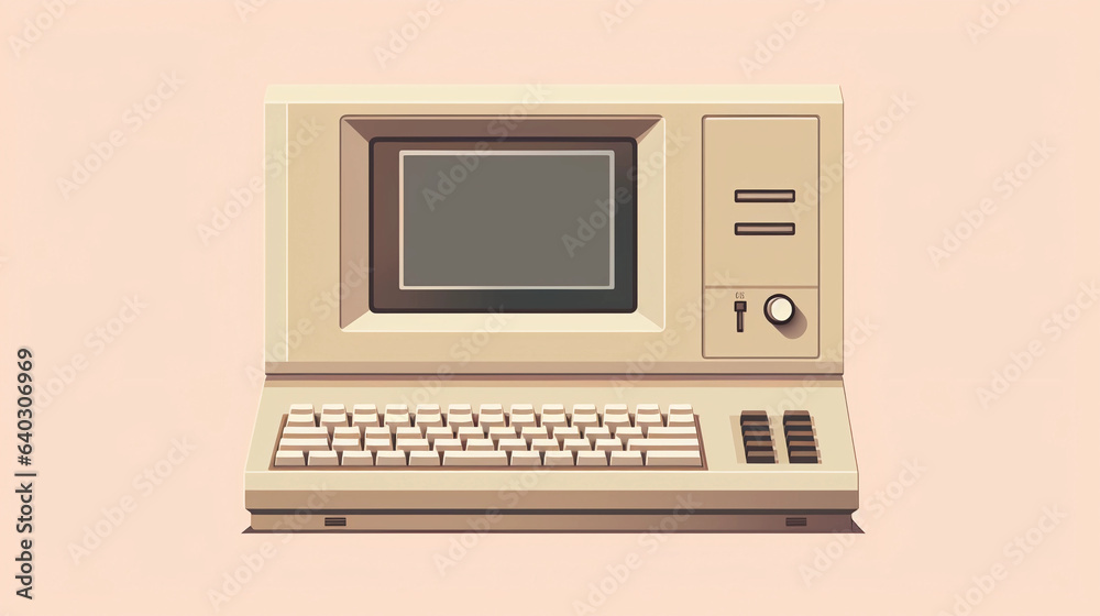 Abstract minimalist representation of a vintage computer, simple shapes ...