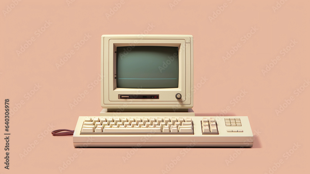 Abstract minimalist representation of a vintage computer, simple shapes ...