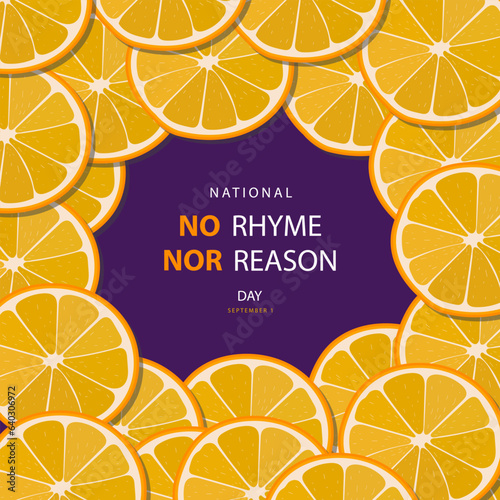 National No Rhyme Nor Reason Day on september 1, with vector illustration seamless orange pattern and text isolated on purple background for commemorate and celebrate National No Rhyme Nor Reason Day.