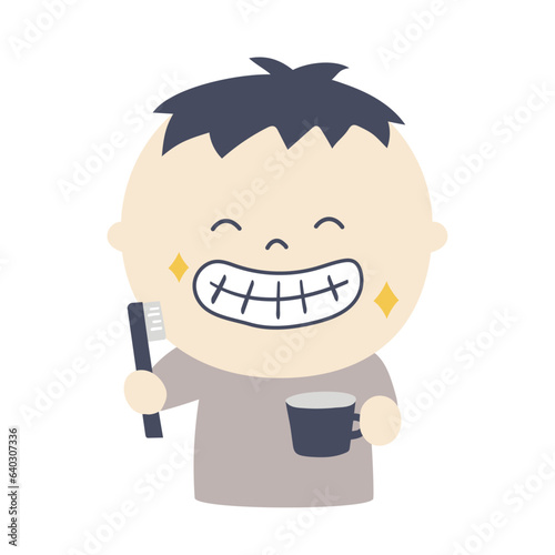 A boy whose teeth became beautiful by brushing his teeth