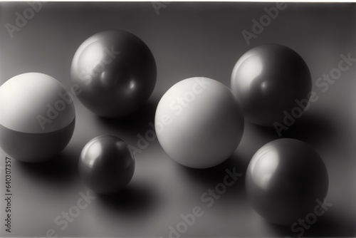 A Group Of Black And White Balls Sitting On Top Of A Table