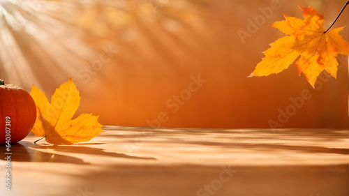 countertop for product presentation or placement with autumn theme