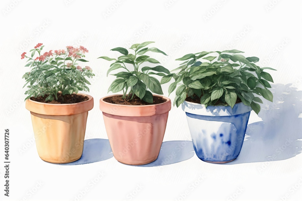 Fototapeta premium Three Potted Plants Sitting Next To Each Other