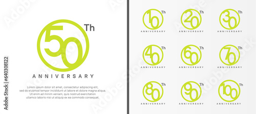 set of anniversary logo green color number in circle and black text on white background for celebration