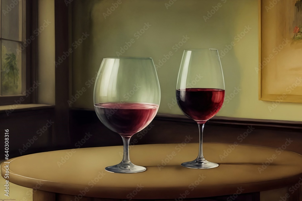 A Painting Of Two Glasses Of Wine On A Table