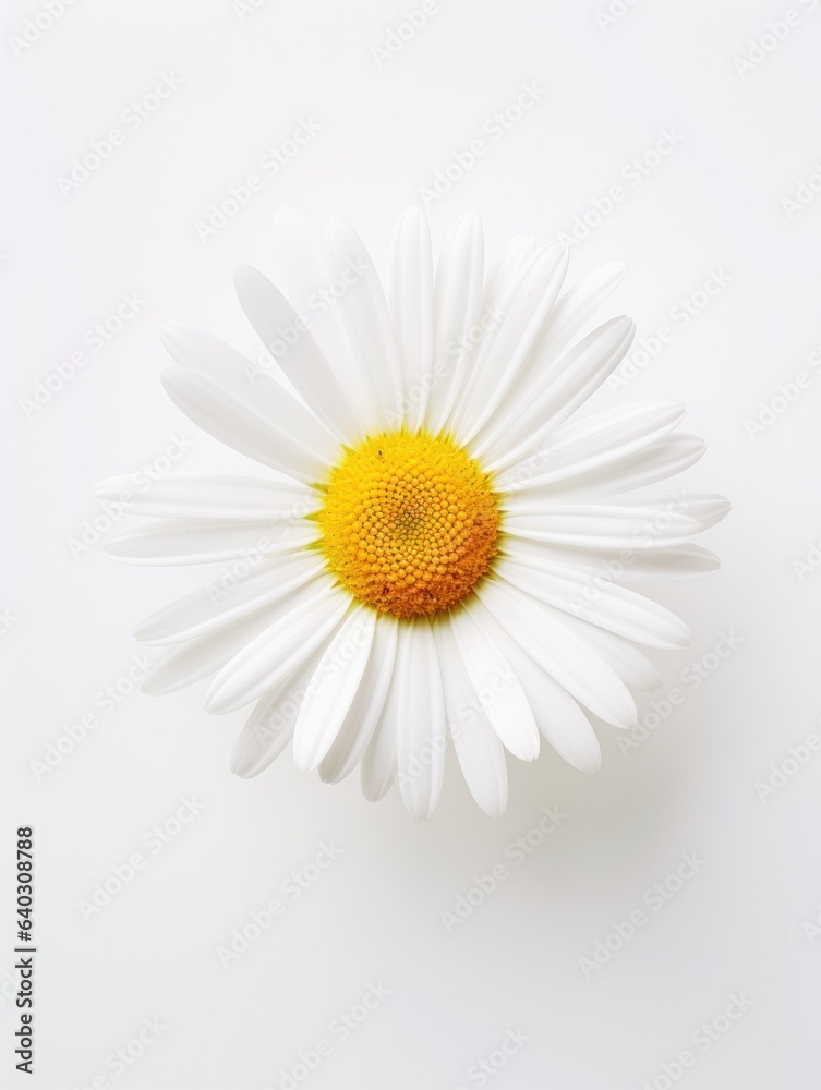 An image of the simplicity and charm of a chamomile flower on a white background.