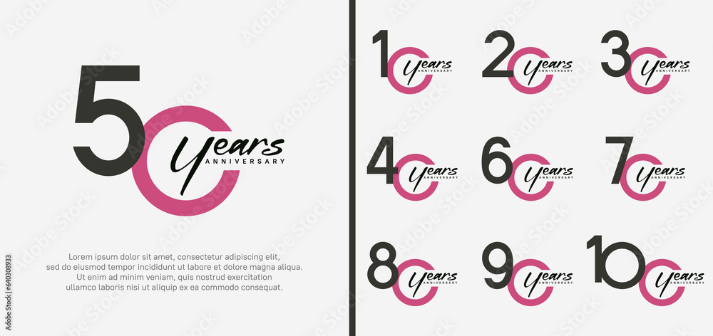 set of anniversary logo black and purple color number on white background for celebration