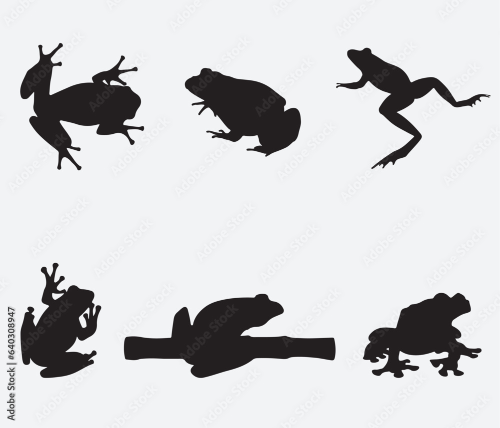 Naklejka premium Vector amphibian silhouette on the white background. Frog silhouettes. Collection of vector amphibian silhouette isolated. Vector silhouettes of amphibian, top view