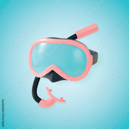 3d Pink Diving Mask and Snorkel Set Cartoon Style Scuba Dive Concept. Vector illustration of Diving Equipment
