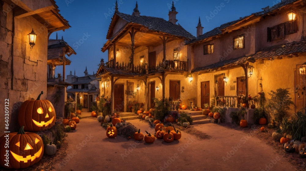 A Couple Of Pumpkins That Are In Front Of A House