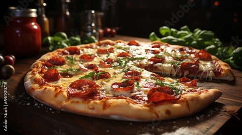 Rustic pizza slice with fresh mozzarella and salami