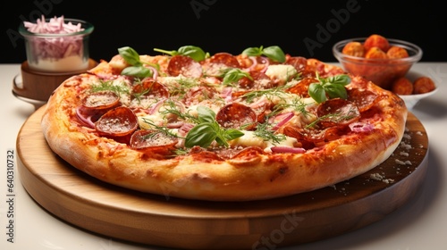 Salami Pizza on White Background