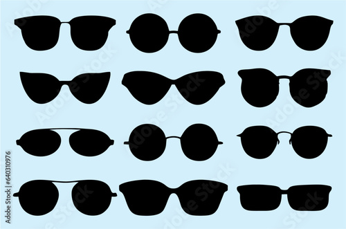 Glasses silhouettes. Isolated elegant eye wear set. Metal plastic spectacles shapes. Editable vector geek sunglasses icons. eps 10.