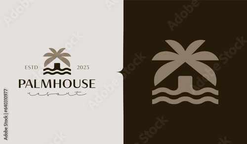 Palm House Resort Logo Template. Universal creative premium symbol. Vector illustration. Creative Minimal design template. Symbol for Corporate Business Identity