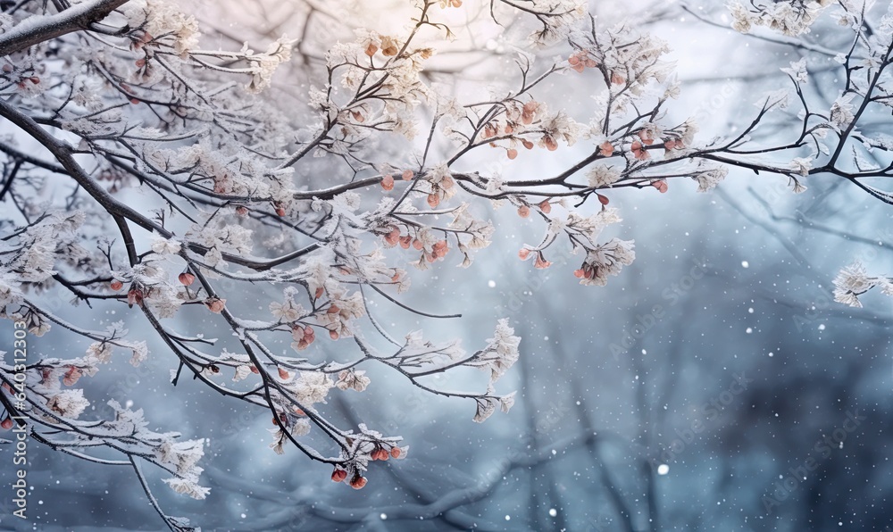 Art of winter morning nature background with snow-covered Christmas tree branches made with Generative AI Art of winter morning nature background with snow-covered Christmas tree branches made with Generative AI