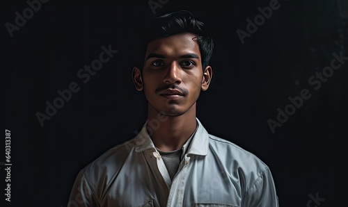 Portrait of Young indian man technician wearing white, made with Generative AI