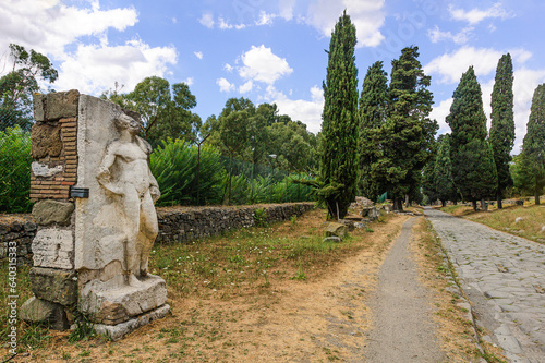 View of the Appian Way with statue of heroic nude