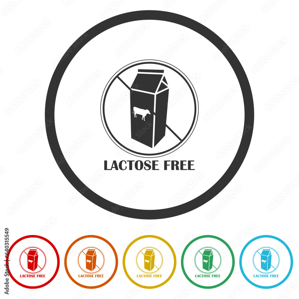 Lactose free sign. Set icons in color circle buttons Lactose free sign. Set icons in color circle buttons