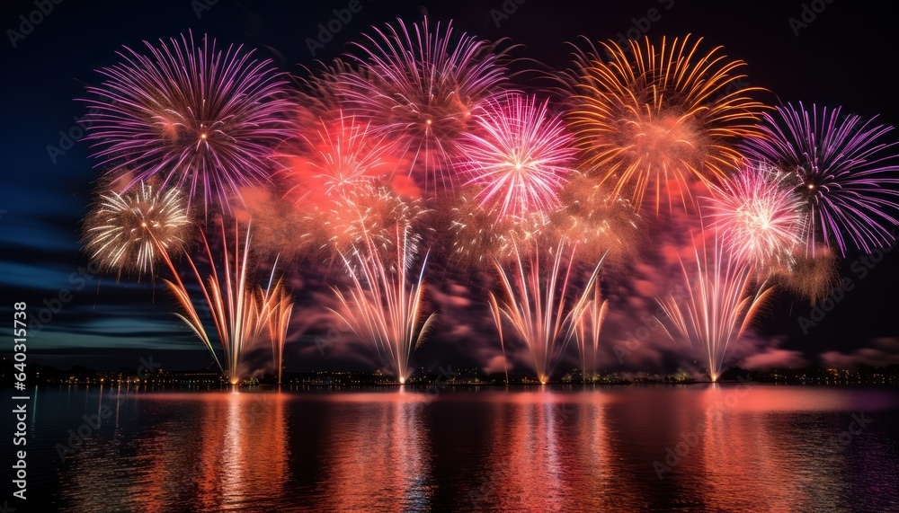 Photo of a colorful fireworks display lighting up the night sky