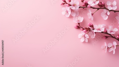 pink cherry blossom on a pink background with copy space for text