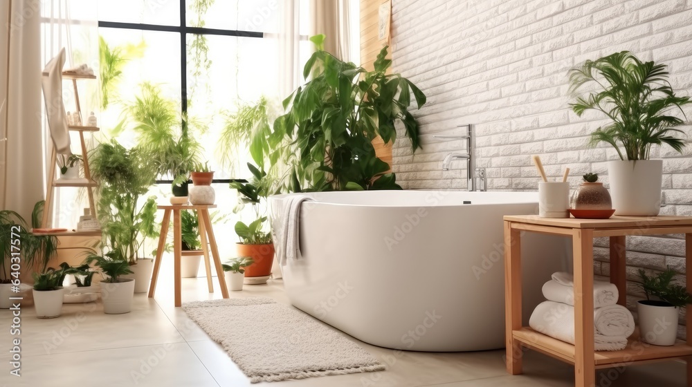 Interior of bathroom and bathtub in modern house. Interior of bathroom and bathtub in modern house.