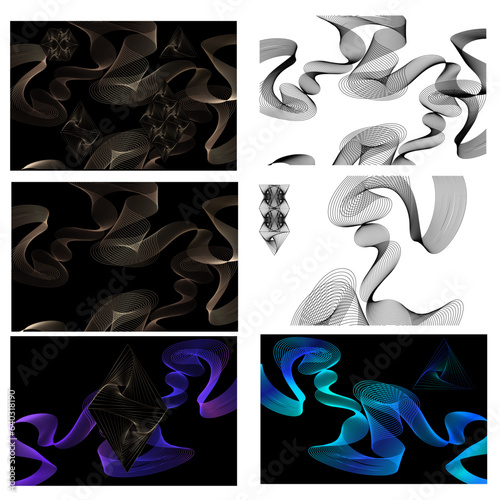 set of Abstract futuristic backgrounds - hair lines, waves, overflow in free movement. Vector illustration