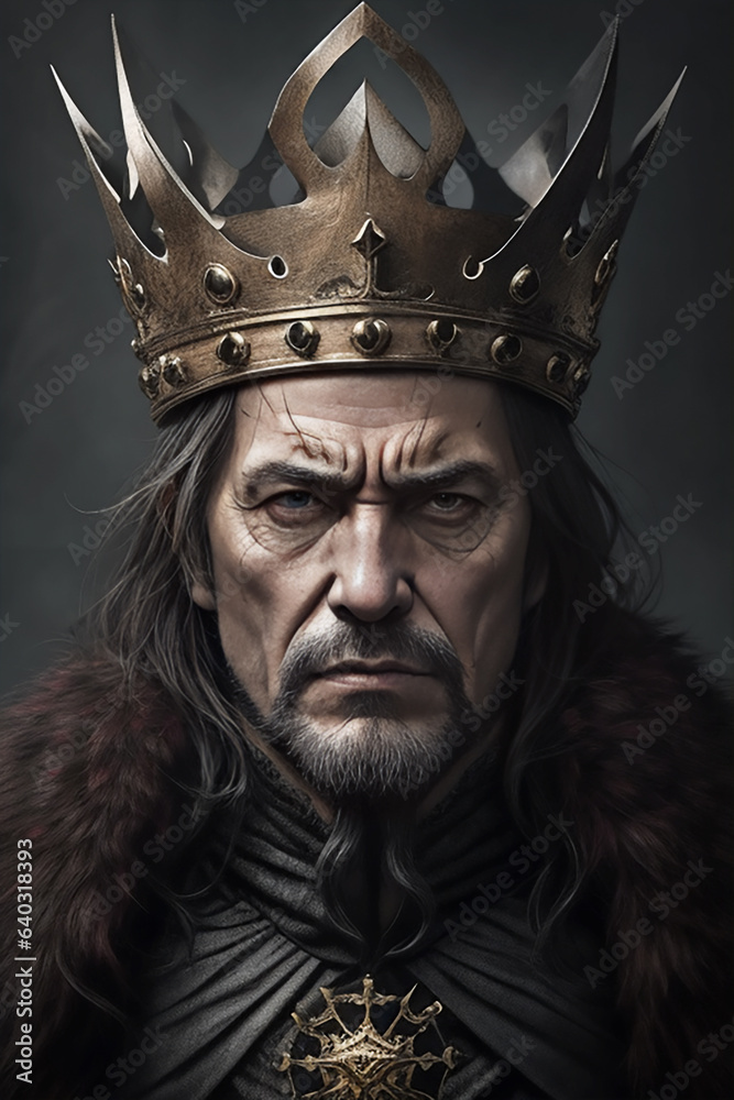 Angry king with a crown on his head