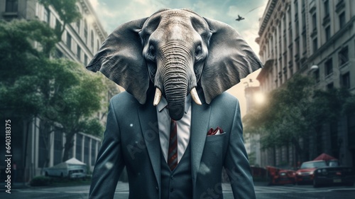 elephant in suit.Generative AI © shuvodesign