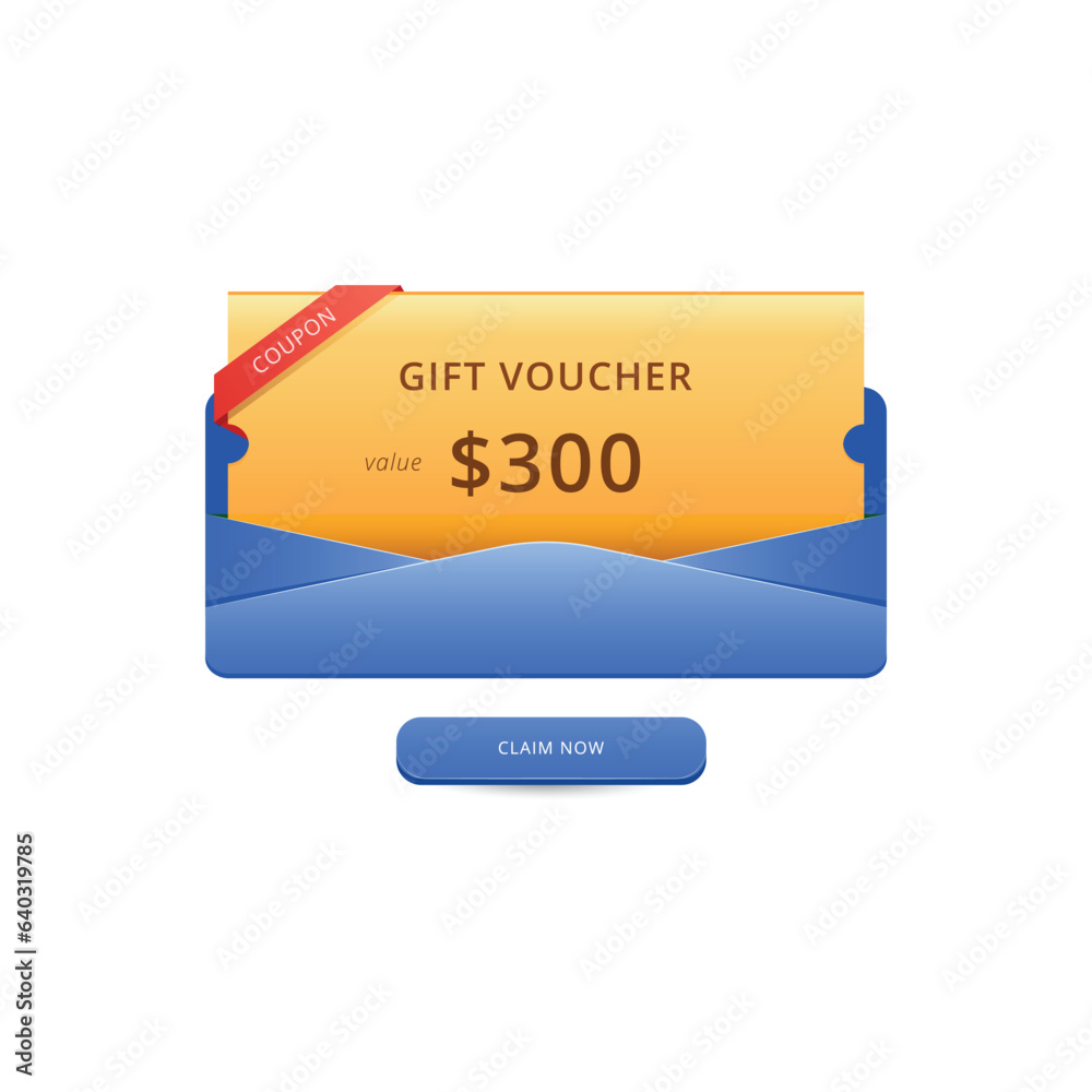 Gift voucher prize or bonus pop up banner design template with call to action claim now for marketing or promotion program