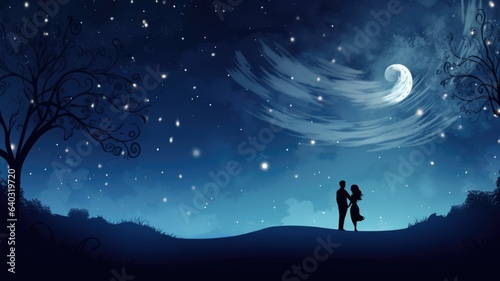 Couple holding hands with a starry background walking under the stars, wedding wishes for romantic moments, layout for wedding marriage wishes and celebration background with copy space for text © DigitalParadise