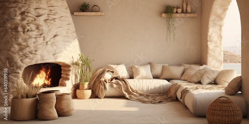 AI Generated. AI Generative. Cozy home wooden minimal decoration in Cyprus Tropical classic style. Graphic Art