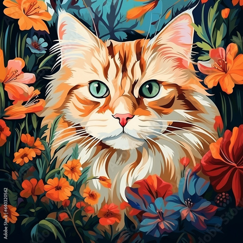 Cat and flowers art