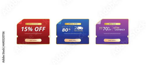 Set of extra discount promo, free shipping program and flash sale marketing banner vector design for web or social media