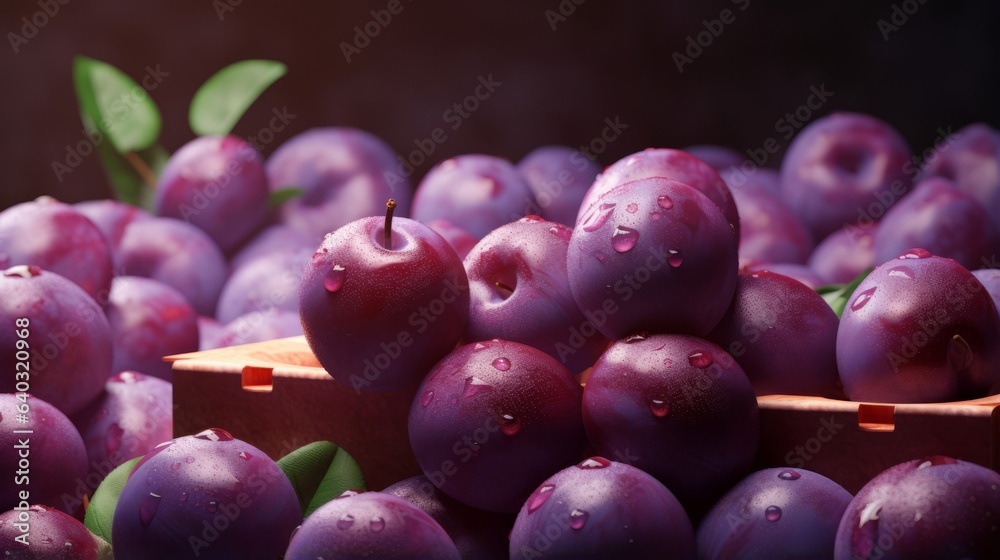 Juicy and ripe piles of plums on the table Juicy and ripe piles of plums on the table