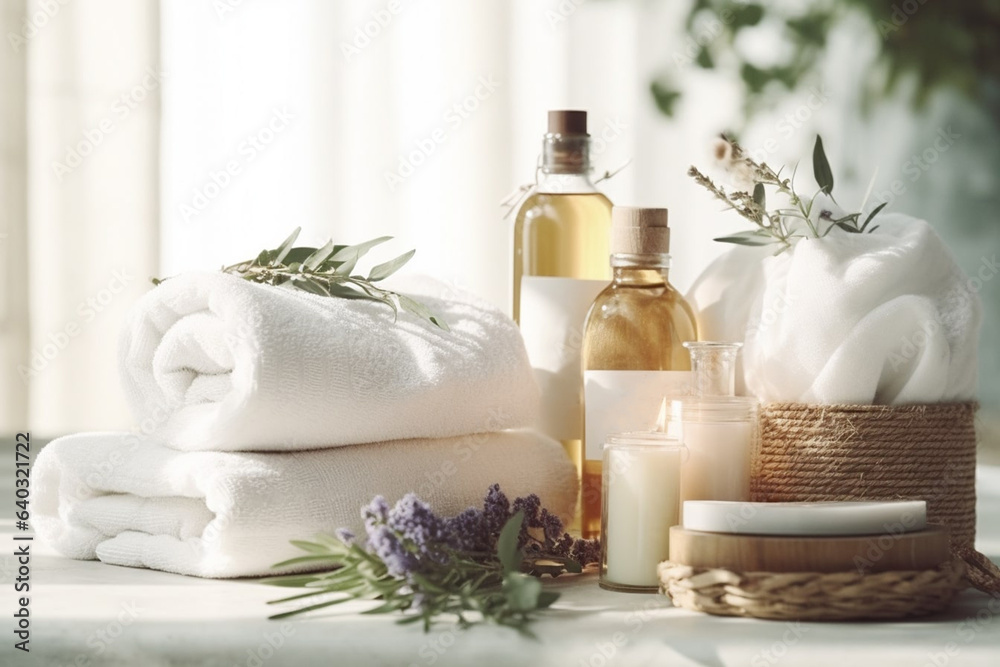 Spa still life, relaxation and self-care concept. Generative AI