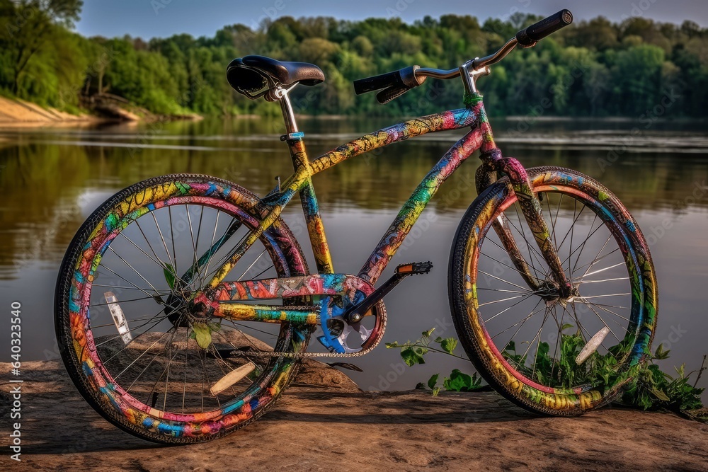 Fototapeta premium Bicycle graffiti colorful. Generate Ai