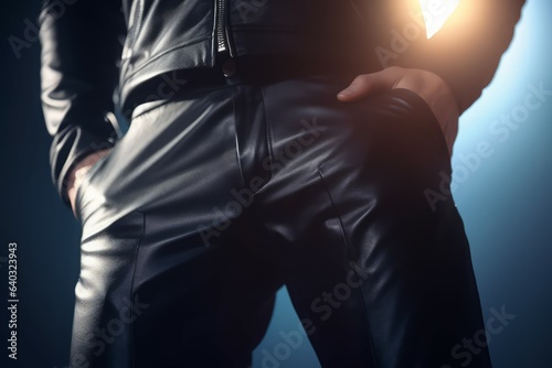 Man leather pants. Generate Ai