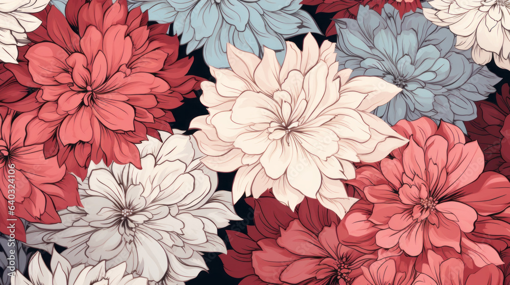 manga Styled floral seamless pattern
